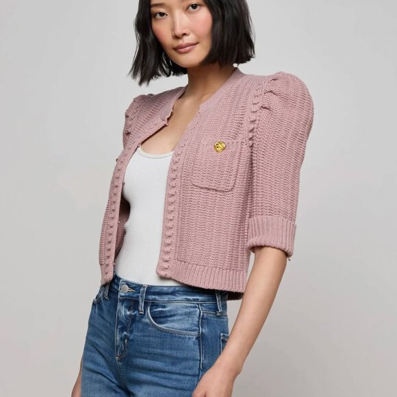 Delilah Cropped Cardigan ~ Light Mauve/Gold - Picture 2 of 6